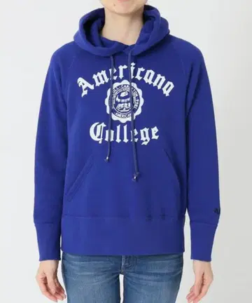 새상품급 AMERICANA 아메리카나 칼리지 로고 후드티 후디 블루
