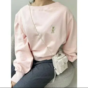 Lily Bear 원숄더 리본 맨투맨 핑크