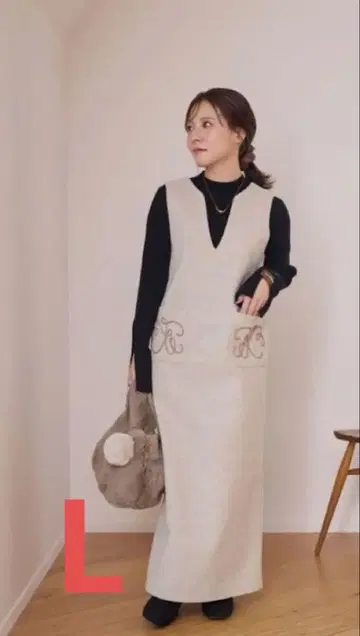 시마무라 yumi 코드 자수 오버롤 스커트 L