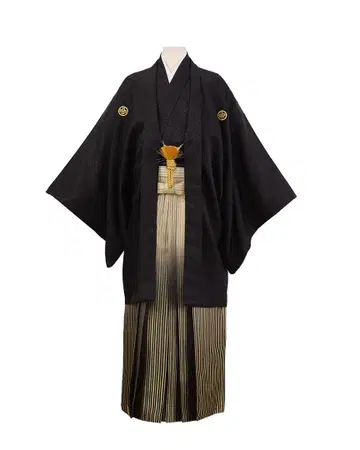 남성 문장 기모노 골드 하카마 성인식