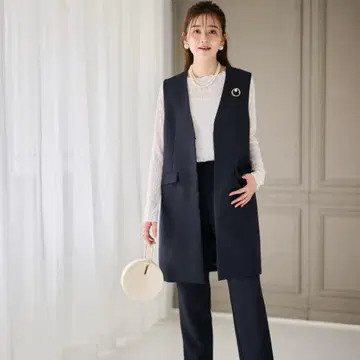 네이비 노카라 롱베스트 팬츠 셋업