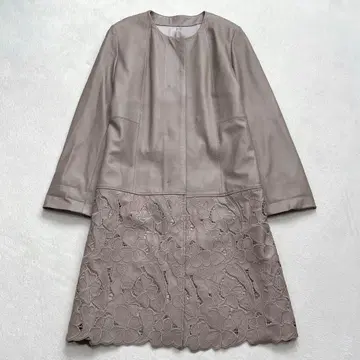 노카라 램 가죽 코트 LL 꽃무늬 자수 스캘럽 빅 사이즈 히요쿠 버튼