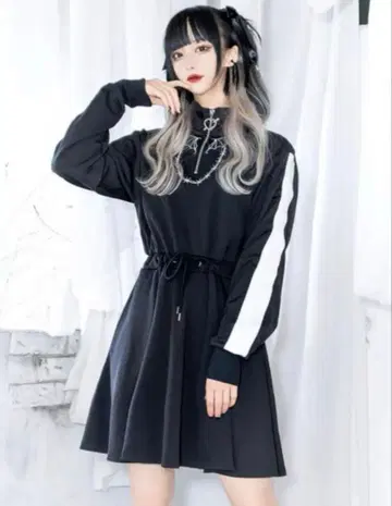 리슨 플레이버 소매 라인 저리 원피스 퍼플