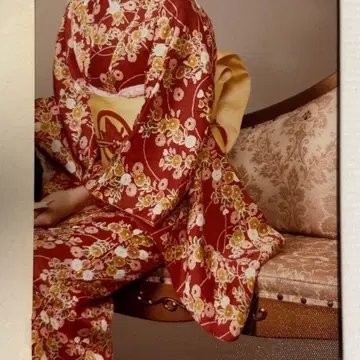 순수 실크 총 꽃무늬 (조임 무늬 점재) 코몬, 오비 세트