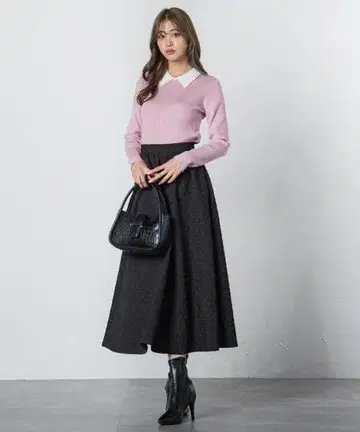 퀸즈 코트 푸쿠레 자카드 플레어 스커트