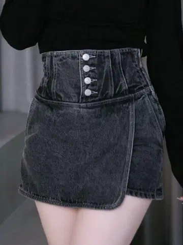 코르셋 데님 숏팬츠 블랙