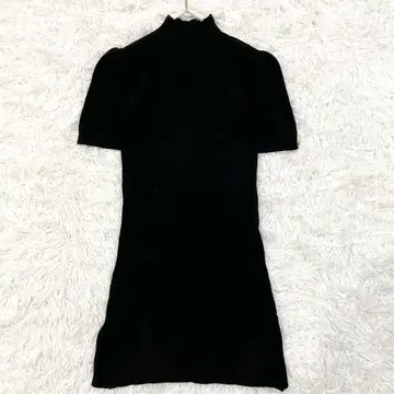 GRL 그레일 니트 미니 원피스 블랙 하이넥 반팔 타이트 핏