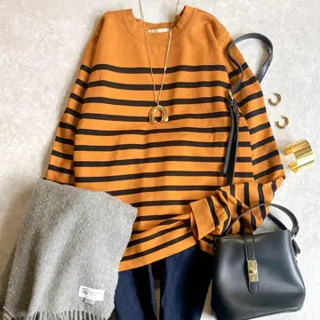 새상품급 존스메들리 최고급 메리노울 크루넥 니트 패널 보더 무늬