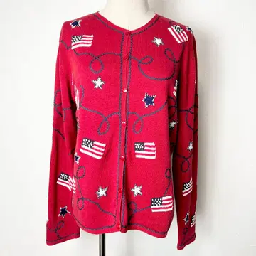 탈봇 Talbots 미국 성조기 자수 가디건 빨간색 M