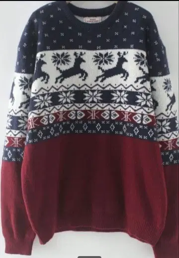 노르딕 남녀 공용 Daisys 사슴 패턴 긴팔 니트 스웨터