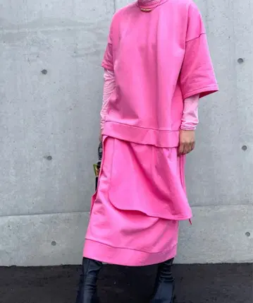 엔폴드 이소재 도킹 레이어드 원피스 38 핑크