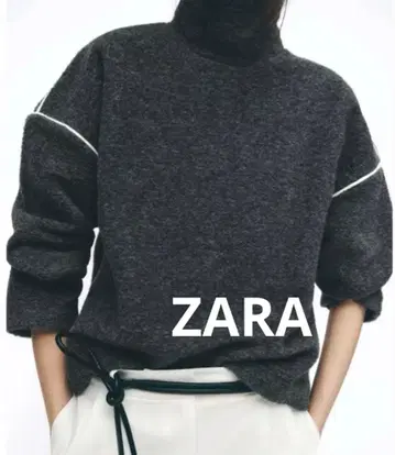 [ ZARA ] 대비 파이핑 스웨터 그레이 M 사이즈 시착만 한 상품