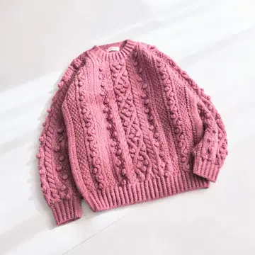 케이블 짜임 니트 M 모브 핑크 아란 니트 P2