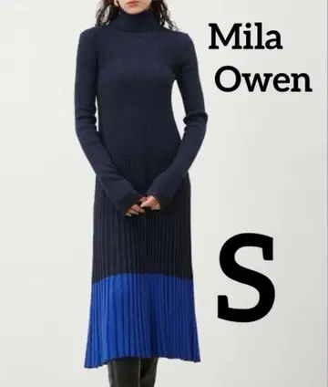 24AW 미라 오웬 터틀넥 롱 리브 니트 원피스 바이컬러
