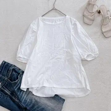 x08 Comme une Femme 코튼 블라우스 화이트 7부 소매 38