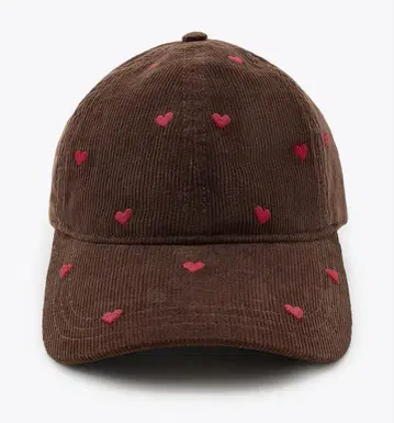 ZARA 하트 자수 코듀로이 캡 인기 모자