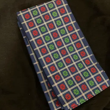 하카타 오리 꽃 문양 자수 반폭 오비 네이비 빨간색 그린