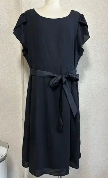 빅 사이즈 19호 블랙 프릴 슬리브 무릎 기장 원피스 6902