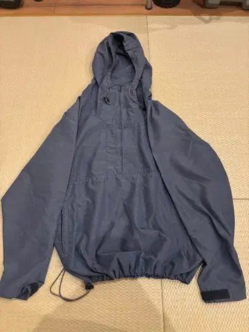 하프 지퍼 나일론 후드티 네이비