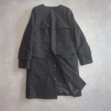 green 현 HYKE 노카라 밀리터리 코트 롱 보아 라이너 포함