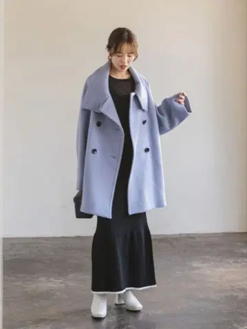 스탠드 카라 오버코트 색스 블루