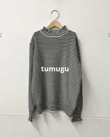 tumugu 랜덤 리브 니트 프릴 하이넥 BORDER