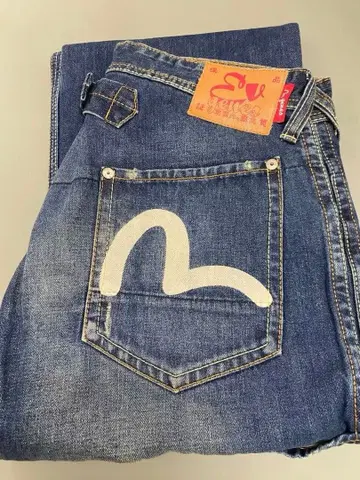 EBISU 더블니 데님 화이트 페인트