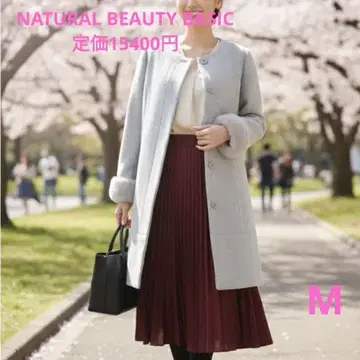 NATURAL BEAUTY BASIC 트위드 샤크 코트 노카라