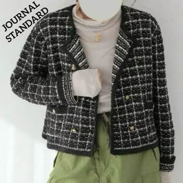 컨디션 최상/저널 스탠다드 트위드 크롭 자켓 골드 버튼 더블