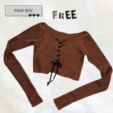 새상품급*PAGEBOY 레이스업 니트 브라운 프리 리브 니트 인기