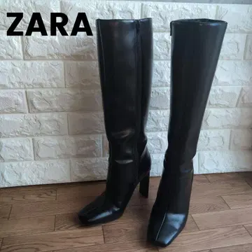 새상품급 ZARA 힐 롱 부츠 사이드 지퍼 23.5cm 블랙 자라