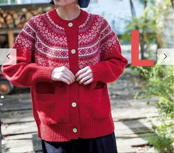 써니클라우드 북유럽 무늬 노르딕 가디건 루즈한 사이즈 빨간색 L