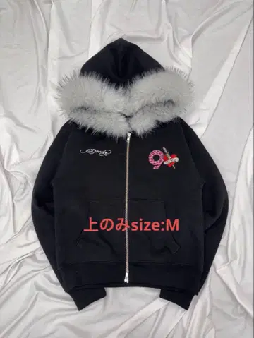 9090 Ed Hardy 90 Logo Fur Zip Hoodie
