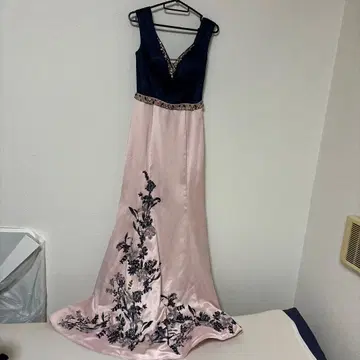 네이비 핑크 새틴 롱 드레스 일마