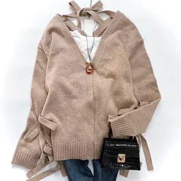 [ 미사용 새상품 ] 루 쉘 블루 Tape Detail 니트 가디건 울