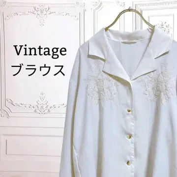 셔츠/블라우스 긴팔 [ F ] 화이트 화이트 자수 빈티지 레트로 일본제