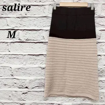 사리아 [ M ] 무릎 기장 니트 스커트 바이컬러 허리밴딩 바이컬러