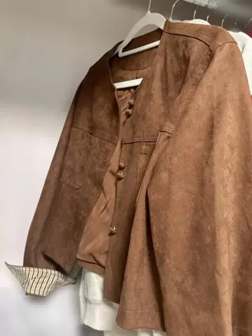 브라운 노카라 자켓 스웨이드풍