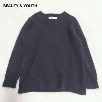 BEAUTY & YOUTH 모헤어 혼방 V넥 포근한 니트 네이비 M