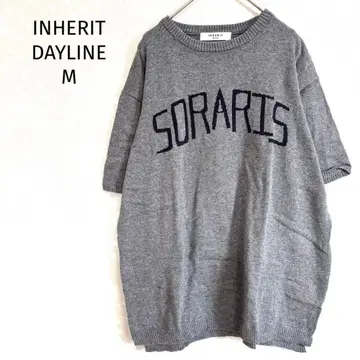 이네릿 니트 원피스 로고 자수 7부 소매 그레이 루즈핏 코튼 100