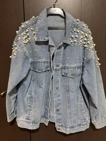 펄 장식 데님 자켓 팬츠 셋업