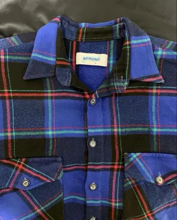 70's 플란넬 셔츠 체크 셔츠 파랑 x 블랙 L 빈티지