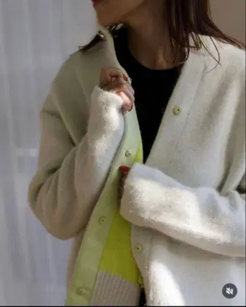 새상품급 Liten 리텐 바이컬러 라쿤 니트 가디건