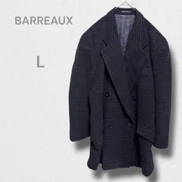 BARREAUX 체스터 더블 코트 롱 기장 체크 무늬 울 혼방 L