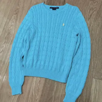 랄프 로렌 케이블 니트 코튼 니트 레어 컬러 스카이블루 M