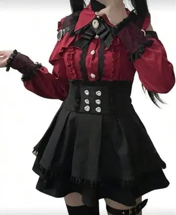 지뢰계 양산형 상의 스커트 세트 셋업 레드 블랙