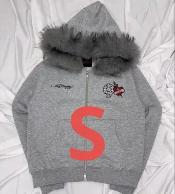 9090 Ed Hardy 90 Logo Fur Zip Hoodie