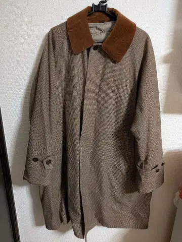 체크 무늬 스텐카라 코트 코듀로이 옷깃