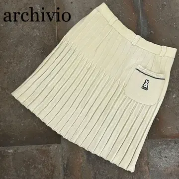 아르키비오 니트 플리츠 스커트 밑단 벨로아 느낌 울 혼방 허리밴딩