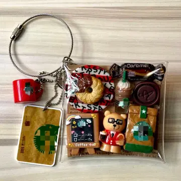 가챠 파우치 곰돌이 카페 브라운 레드